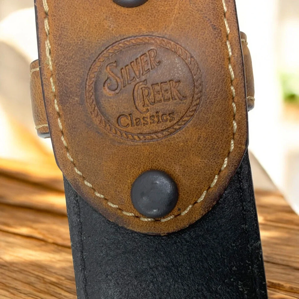 Vtg Silver Creek Classics Men's Sz 48 Black & Brown Leather Western Belt X5400